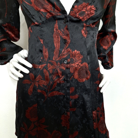 Zara "NEW" Black Red Floral Button Front Witchy Whimisigoth Mini Dress Size XS - Picture 11 of 15